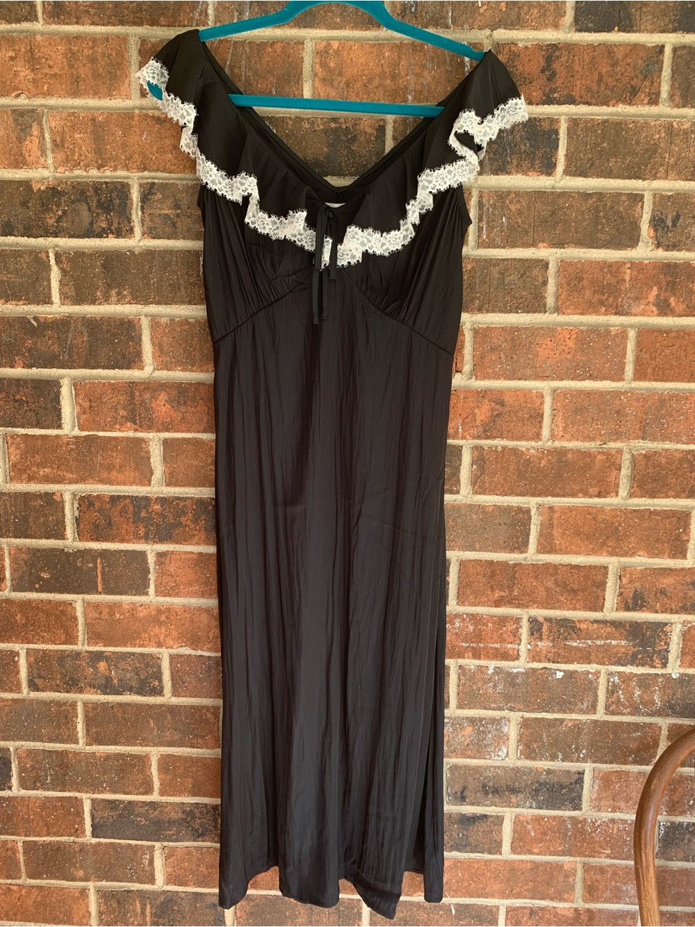 Universal Thread Black Nightgown Dress with White Lace Trim